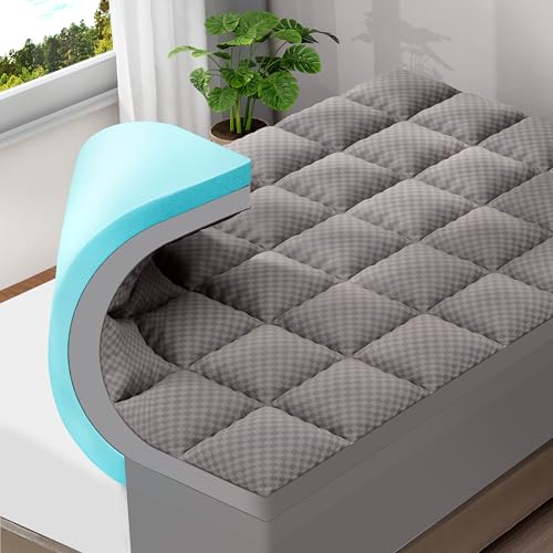 OLANLY Dual-Layer 4 Inch King Size Memory Foam Mattress Topper for Back Pain, 2 Inch Cooling Pillow Top Mattress Pad Cover and 2 Inch Gel Memory Foam Topper, Deep Elastic Pocket, Grey