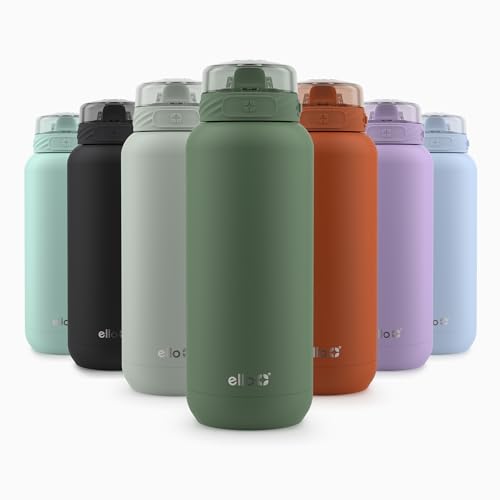 Ello Cooper 32oz Stainless Steel Water Bottle with Straw and Carry Handle, Double Walled and Vacuum Insulated Metal, Leak Proof Locking Lid with Soft Silicone Spout, Reusable, BPA Free, Yucca