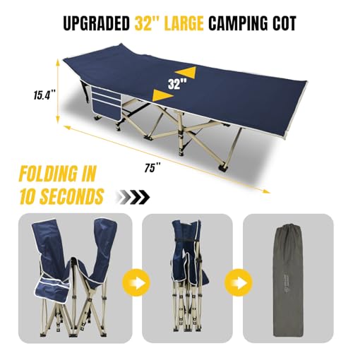 YELLOW JACKET Camping Cot with Mattress for Adults, Upgraded 32