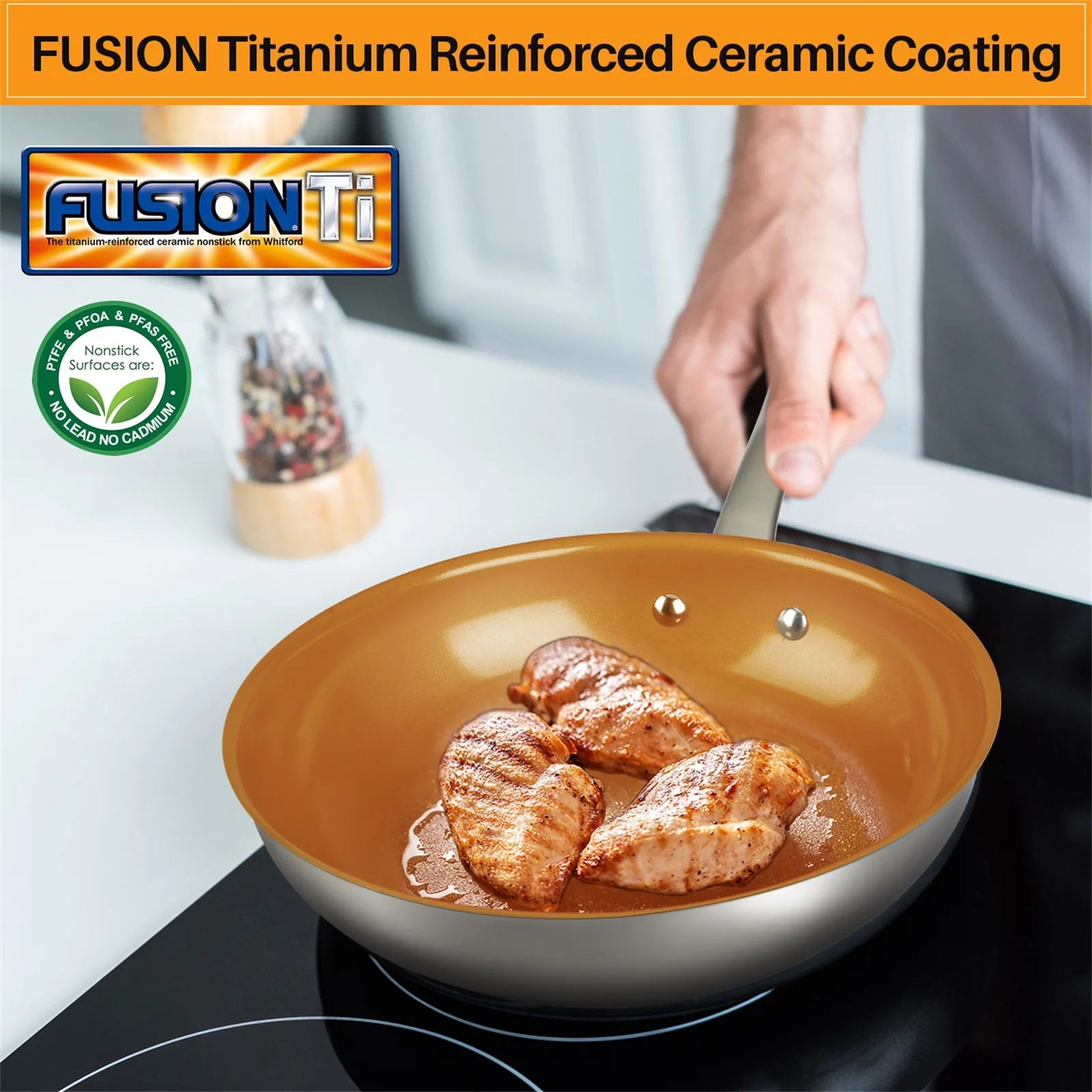 Duxtop 17PC Professional Stainless Steel Induction Cookware Set, Copper Ceramic Coating Nonstick Frying Pan Set, 100% Free of PFAS PFOA PTFE, Oven & Dishwasher Safe