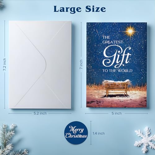 Religious Christmas Cards- Boxed Christmas Cards with Envelopes & Stickers- Bulk New Years Inspirational Cards- Pack of 18 （Greatest Gift）