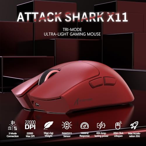 MAGIC-REFINER Attack Shark X11 59g Superlight Wireless Gaming Mouse with Grip Tape, RGB Charging Dock，BT/2.4G Wireless/Wired Pc Mouse, 22000 DPI,5 Programmable Buttons for Pc/Mac(Black)