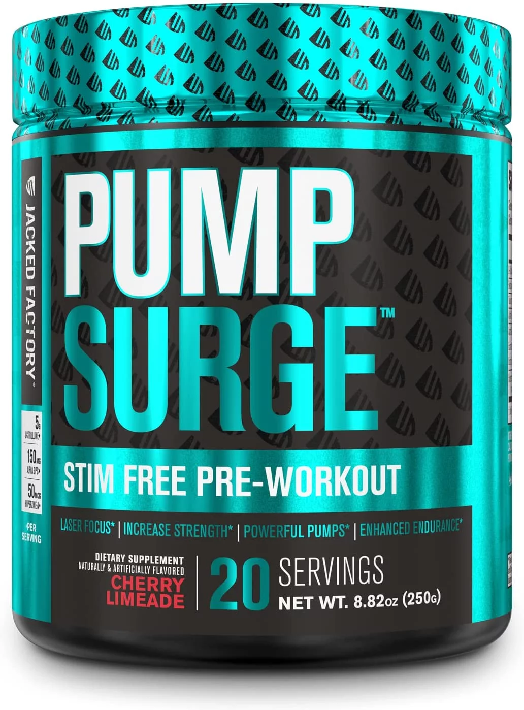 PUMPSURGE Caffeine Free Pump & Nootropic Pre Workout Supplement - Non Stimulant Preworkout Powder & Nitric Oxide Booster - 20 Servings, Cherry Limeade