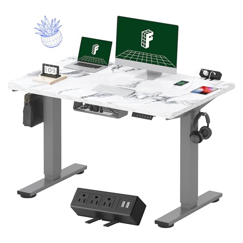 FLEXISPOT EN2 Whole-Piece Standing Desk with Clamp Power Strip, 55 x 28” Electric Stand Up Height Adjustable Desk with Cable Management (Black Frame + 55