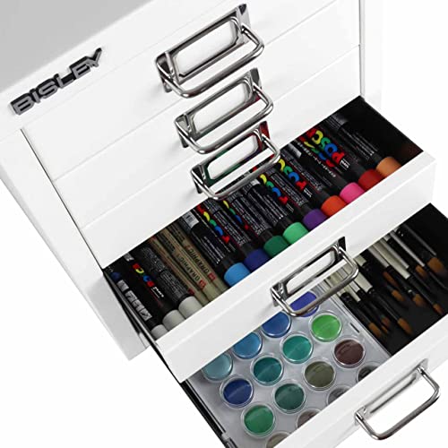 Bisley 10-Drawer Steel MultiDrawer Cabinet - Black, Chrome Pull Handles with Label Holders, Powder-Coated Steel, Removable Drawers, Fits Under Most Desks, Labels Included