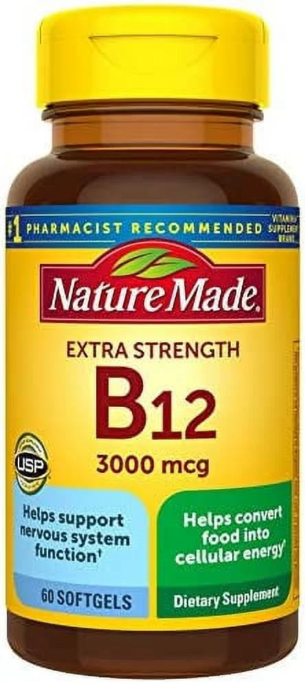 Nature Made Extra Strength Vitamin B12 3000 mcg, Dietary Supplement for Energy Metabolism Support, 60 Softgels, 60 Day Supply