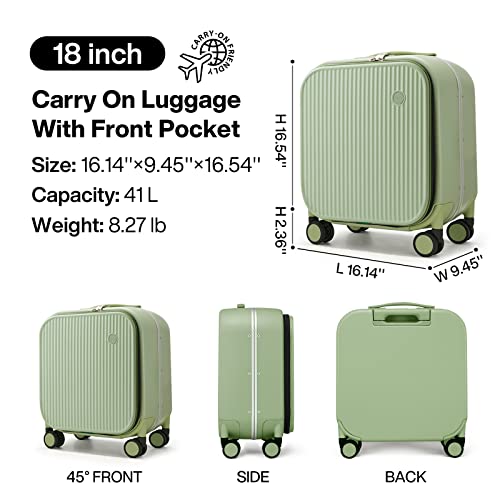 mixi Carry On Luggage, 20'' Suitcase with Front Laptop Pocket, Travel Rolling Luggage Aluminum Frame PC Hardside with Spinner Wheels & TSA Lock and Cover - Smoke White