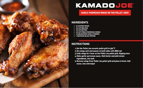 Kamado Joe Pellet Joe Grill, Classic Joe, 18-inch Ceramic Wood Pellet Grill and Smoker with Cart, Side Shelves, Stainless Steel Grates and 250 Cooking Square Inches in Red, Model KJ15260020