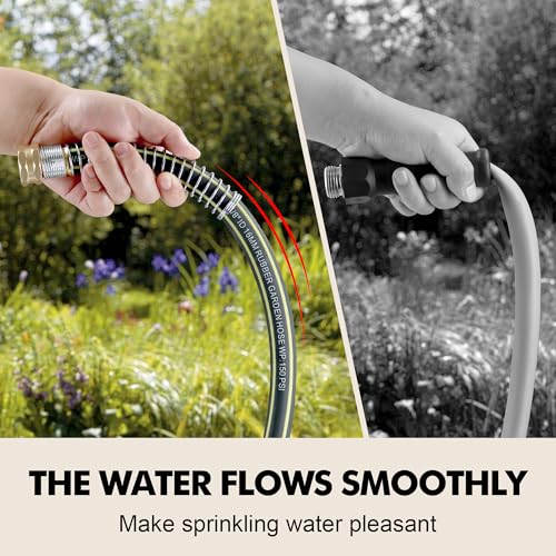Rubber Garden Water Hose 50 ft, Leak Proof Garden Hose with Brass Connector, Flexible and Lightweight for Easy Move Round Yard