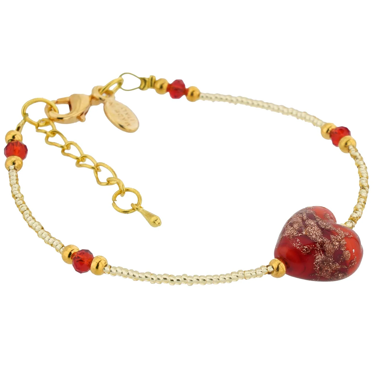GlassOfVenice Murano Glass Heart Bracelet - Red Sparkles