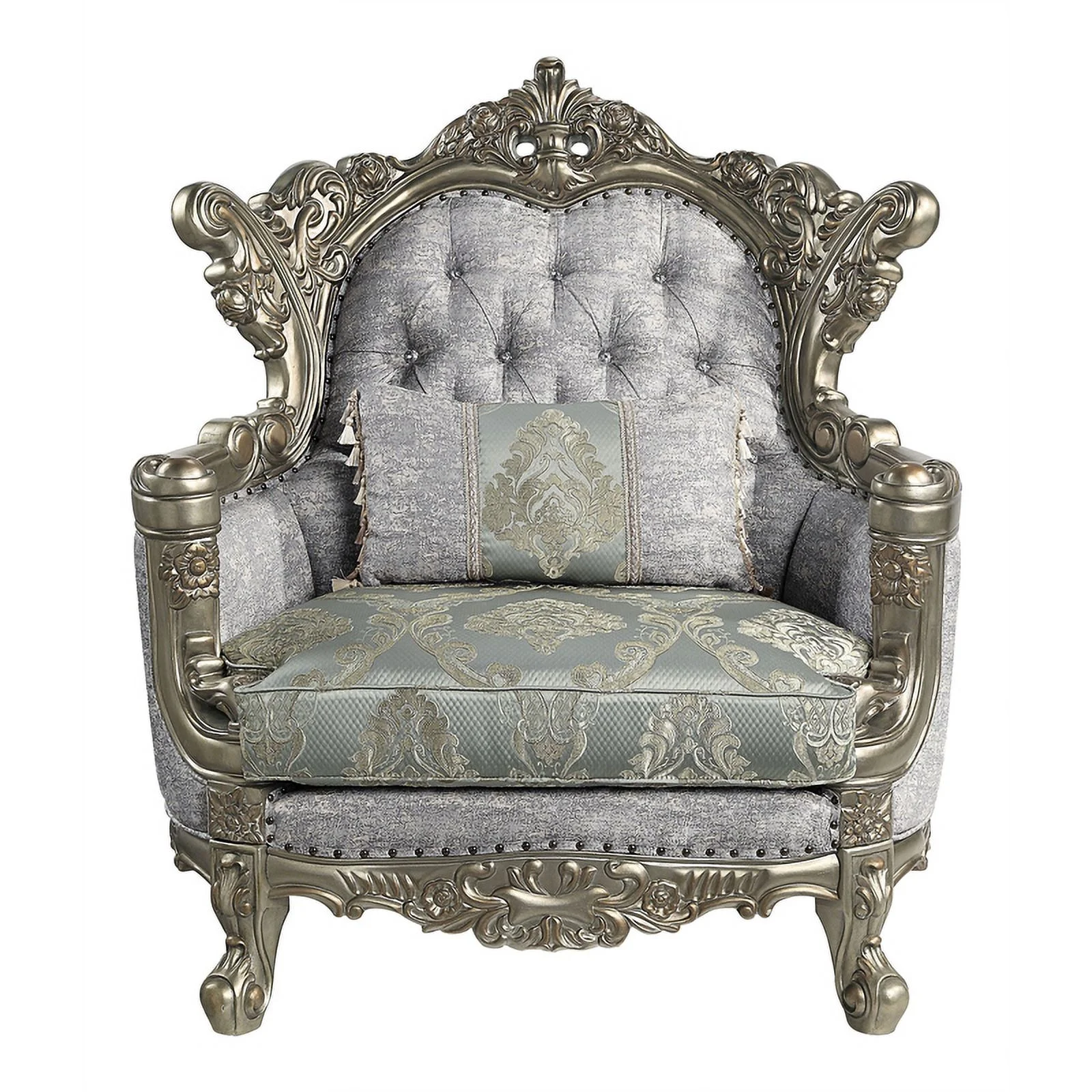ACME Furniture Miliani Tufted Fabric/Wood Chair w/ Pillow in Gray/Antique Bronze