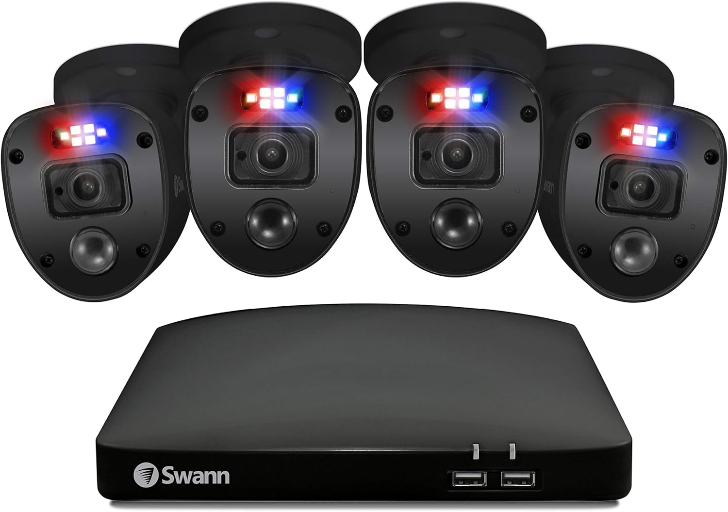 Swann 4 Channel 4 Camera Security System, Wired Surveillance 1080p HD DVR 1TB HDD, Audio Capture, Weatherproof, Color Night Vision, Heat & Motion Sensing Warning Light, Alexa + Google, SWDVK-445804WL