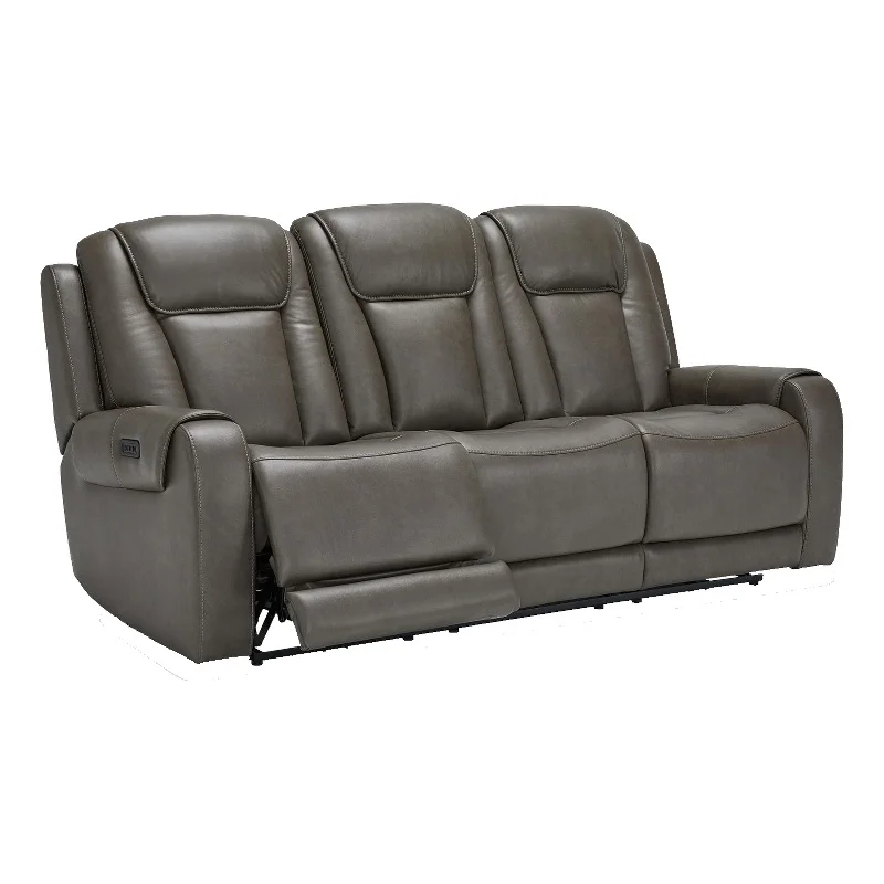 Ashley Furniture Card Player Faux Leather & Fabric Power Reclining Sofa in Gray