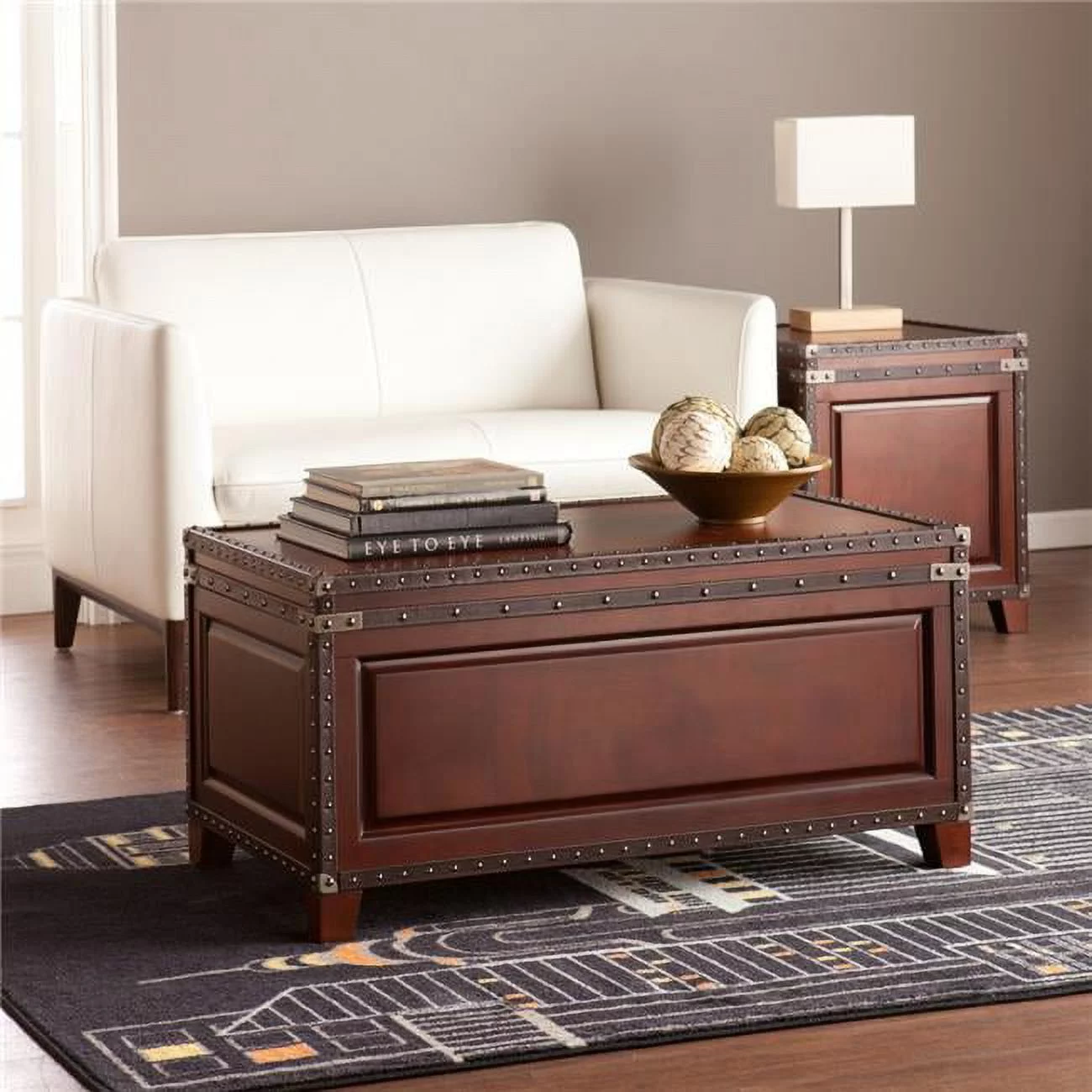 HomeRoots  40 in. Solid Wood & Metal Rectangular Coffee Table, Brown