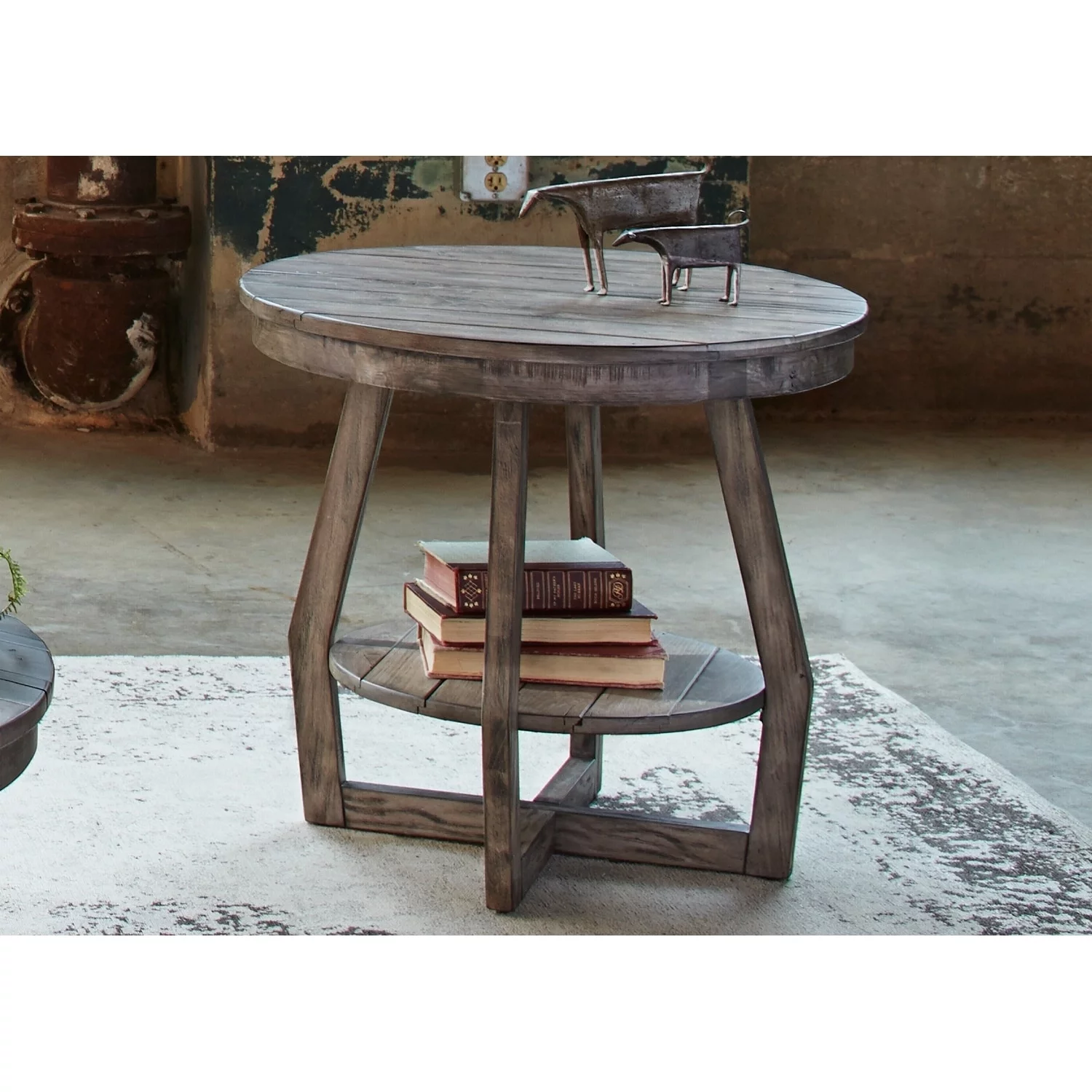 Redwood Grey Wash Round End Table