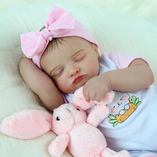 Lifelike Reborn Baby Dolls-20 inch Sleeping Realistic Newborn Baby Dolls, Soft Cloth Body with Feeding Toy for Kids Age 3 +