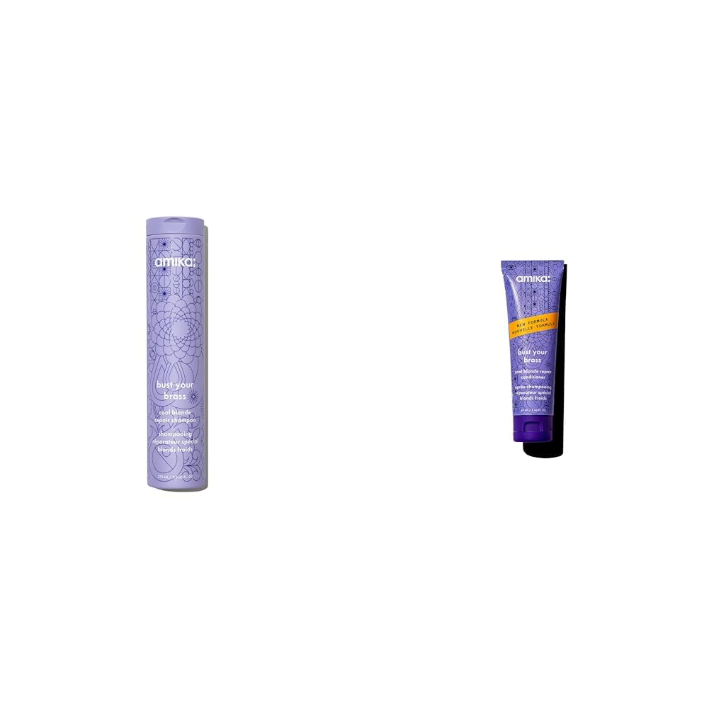 amika bust your brass cool blonde repair shampoo, 275ml & bust your brass cool blonde repair conditioner, Pack of 1