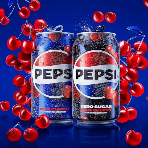 Pepsi Zero Sugar Cola Soda Pop, Wild Cherry, 12oz Cans (12 Pack)