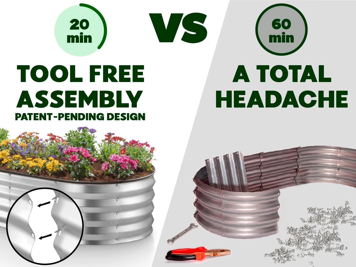 Galvanized Raised Garden Beds Outdoor // 8×4×1 ft Planter Raised Beds for Gardening, Vegetables, Flowers // Large Metal Garden Box (Silver) // Patent Pending Tool-Free Assembly