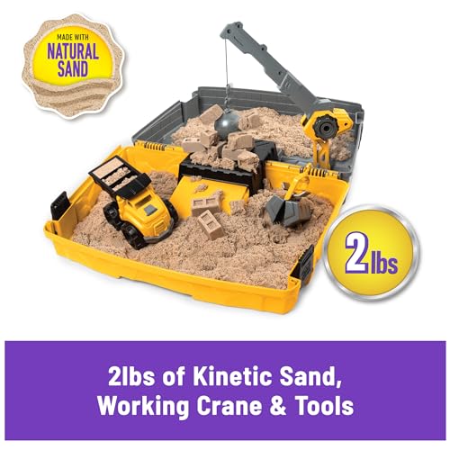 Kinetic Sand, Construction Site Folding Sandbox with 2lbs Play Sand & Toy Truck, Storage Case, Sensory Toys, for Kids Ages 3 and up