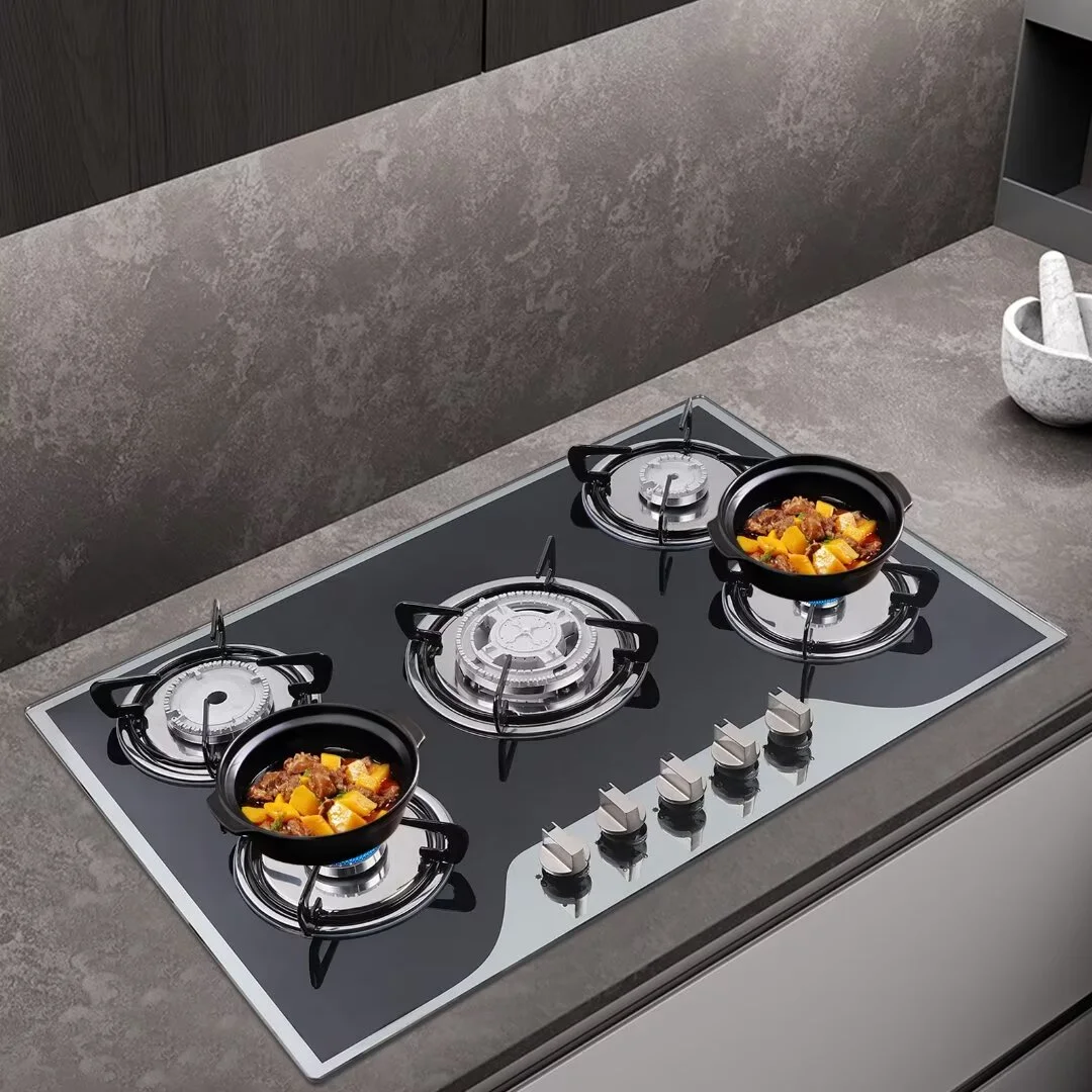 Oukaning Built-in 5 Burner Tempered GlassGas Cooker,LPG/NG Gas Cooker Hob Cooktop (30.3 inch)