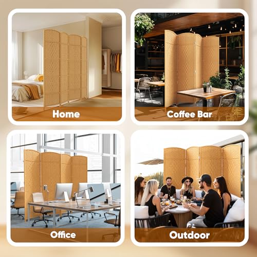 JOSTYLE Folding Privacy Room Divider, 4 Panel Screen Divider 6 ft. Tall Freestanding Extra Wide Rattan Room Partition Wall Separation Dividers, Grey
