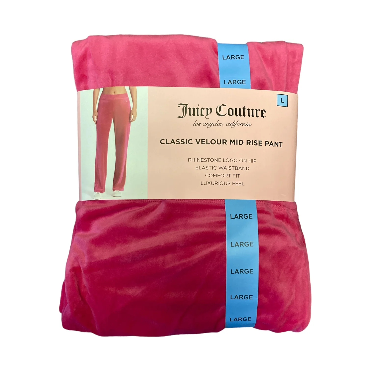 Juicy Couture Women's Classic Velour Mid Rise Rhinestone Logo Comfort Fit Track Pant (Vixen Pink, L)