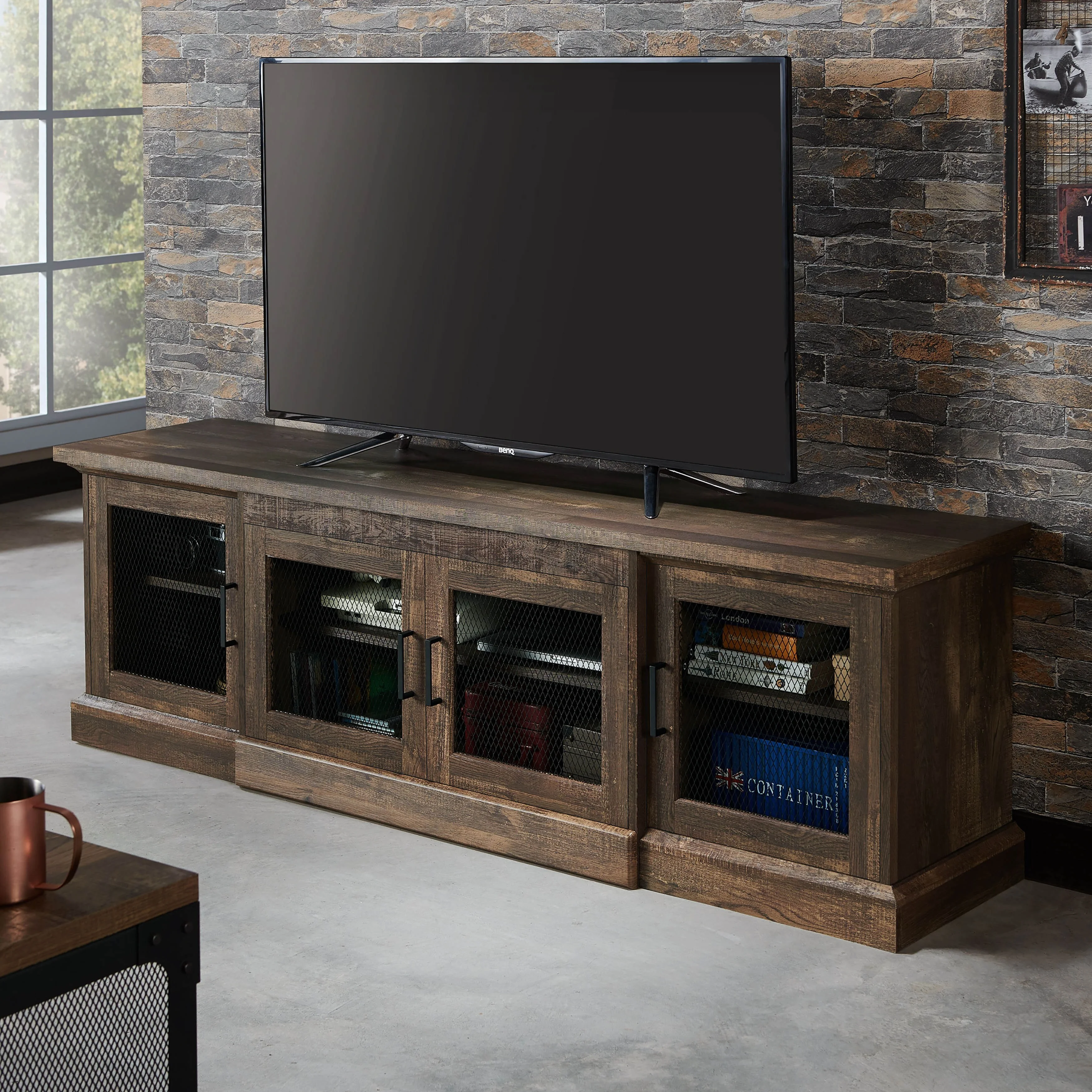 Denhour DH BASIC Rustic Reclaimed Oak 69-inch Wide 6-Shelf TV Stand by