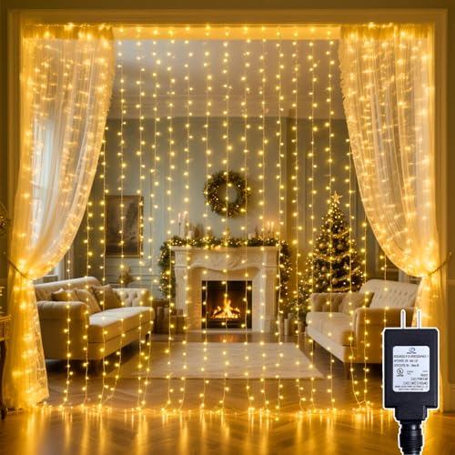 200 LED Curtain String Lights 9.8 * 6.6FT Plug in Fairy with Timer and 8 Modes, Waterproof Window Wall for Bedroom Wedding Party Indoor Outdoor Christmas Decor