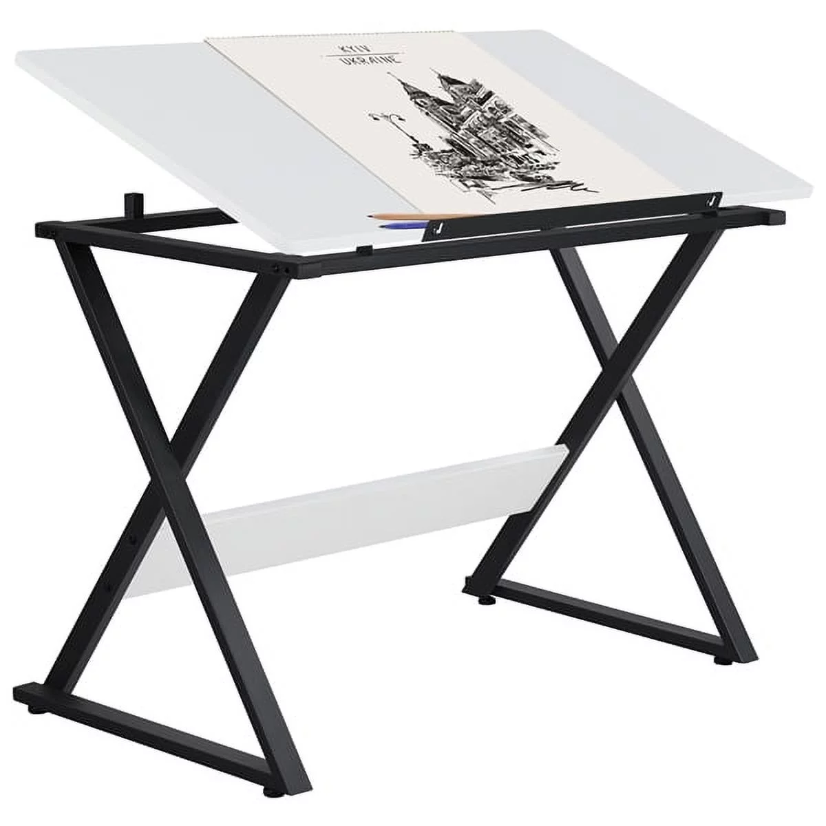 Yaheetech Drafting Table Basic Drawing Deck with Adjustable Tabletop & Pencil Ledge for Artists, White
