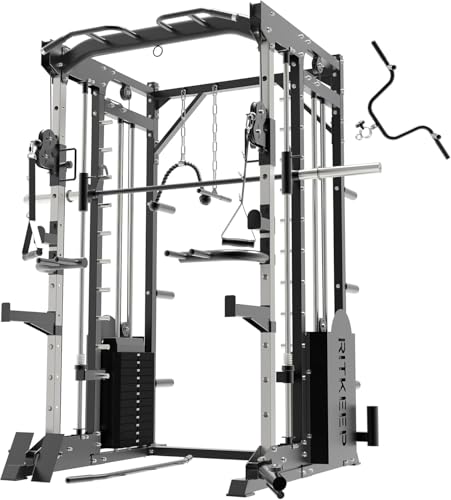 Smith Machine,RitKeep PMAX 5600 Pro,All-in-One Home Gym Equipment Featuring 2200lb Load Capacity and 320lb Weight Stack,Includes T-Bar Row,LAT Pulldown Bar,and More Attachment,for Home Gym Use
