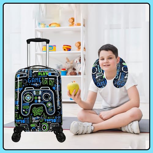 Kid’s Luggage Set 2 Piece Suitcase Set 16’’ Hardside Luggage with Spinner Wheels Girls Boys Carry on Toddler Luggage Travel Rolling Luggage Carry on Luggage Airline Approved Football