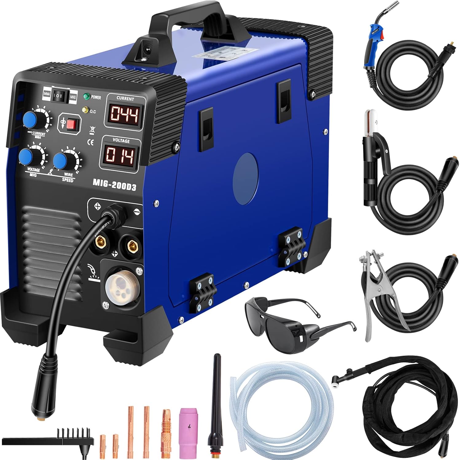 Mophorn MIG Welder, 200 Amp 3 in 1, 220V DC MIG/TIG/Arc Welding Machine, Portable TIG Welder with IGBT Inverter and Digital Display, Lift ARC Welder w/MIG Welder Torch and Cable