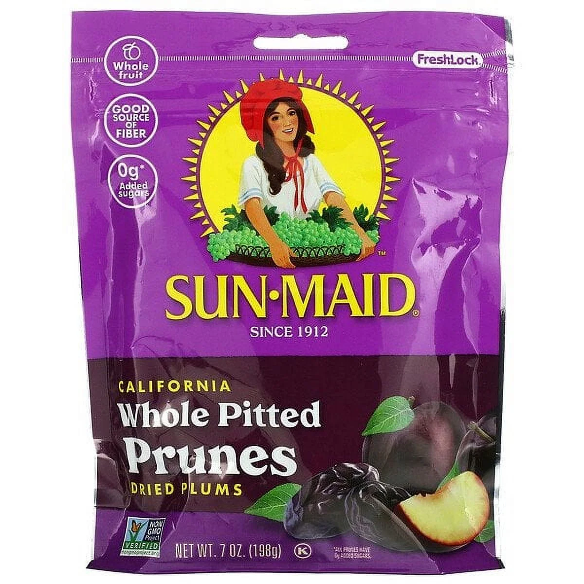 Sun-Maid, California Whole Pitted Prunes, Dried Plums, 7 oz Pack of 4