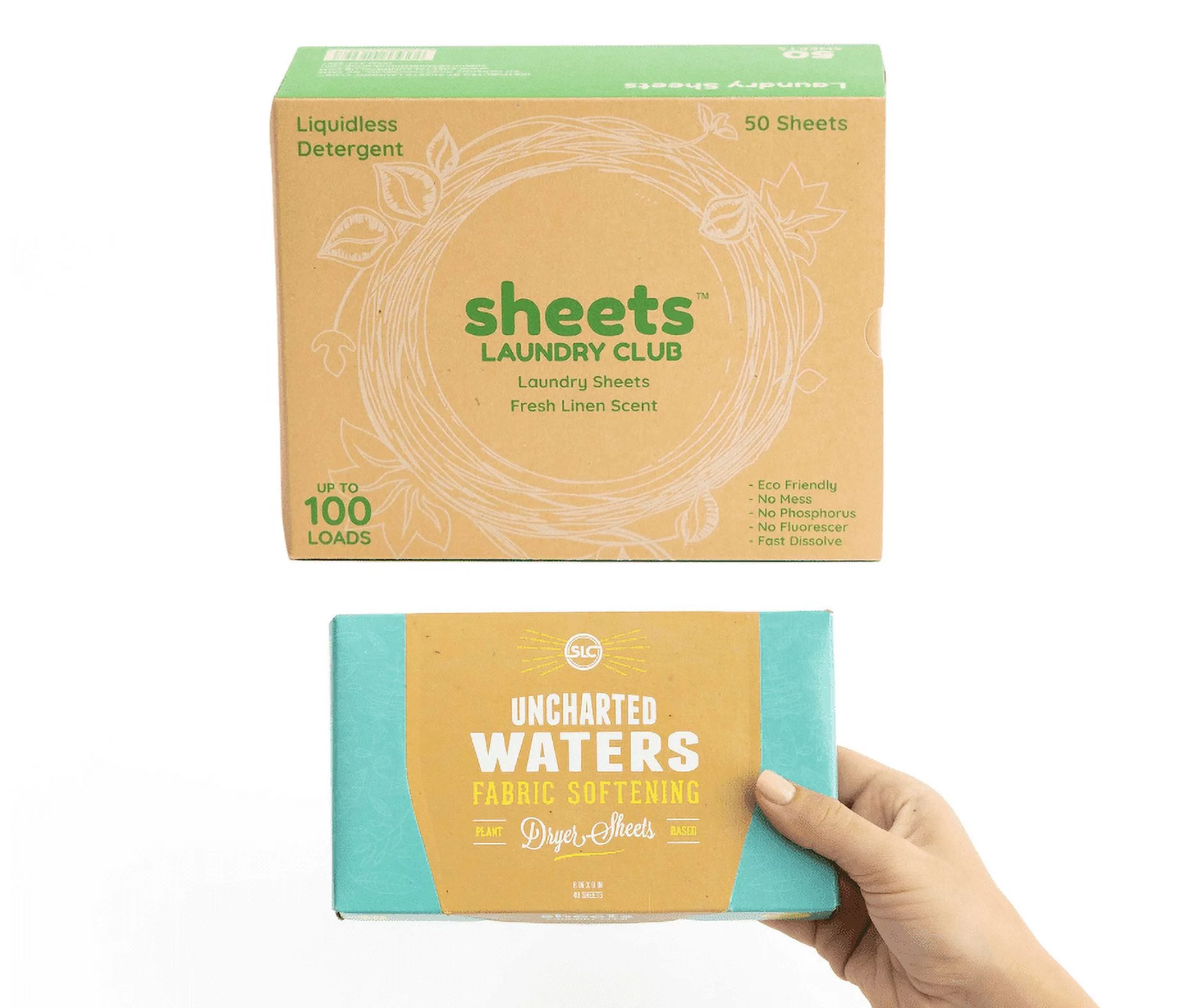 50 Laundry Detergent Sheets , 40 Fabric Softener Dryer Sheets Plastic Free Compostable Dryer Sheet Ultra Concentrated Plastic-Free Hypoallergenic (Fresh Linen Uncharted Waters)
