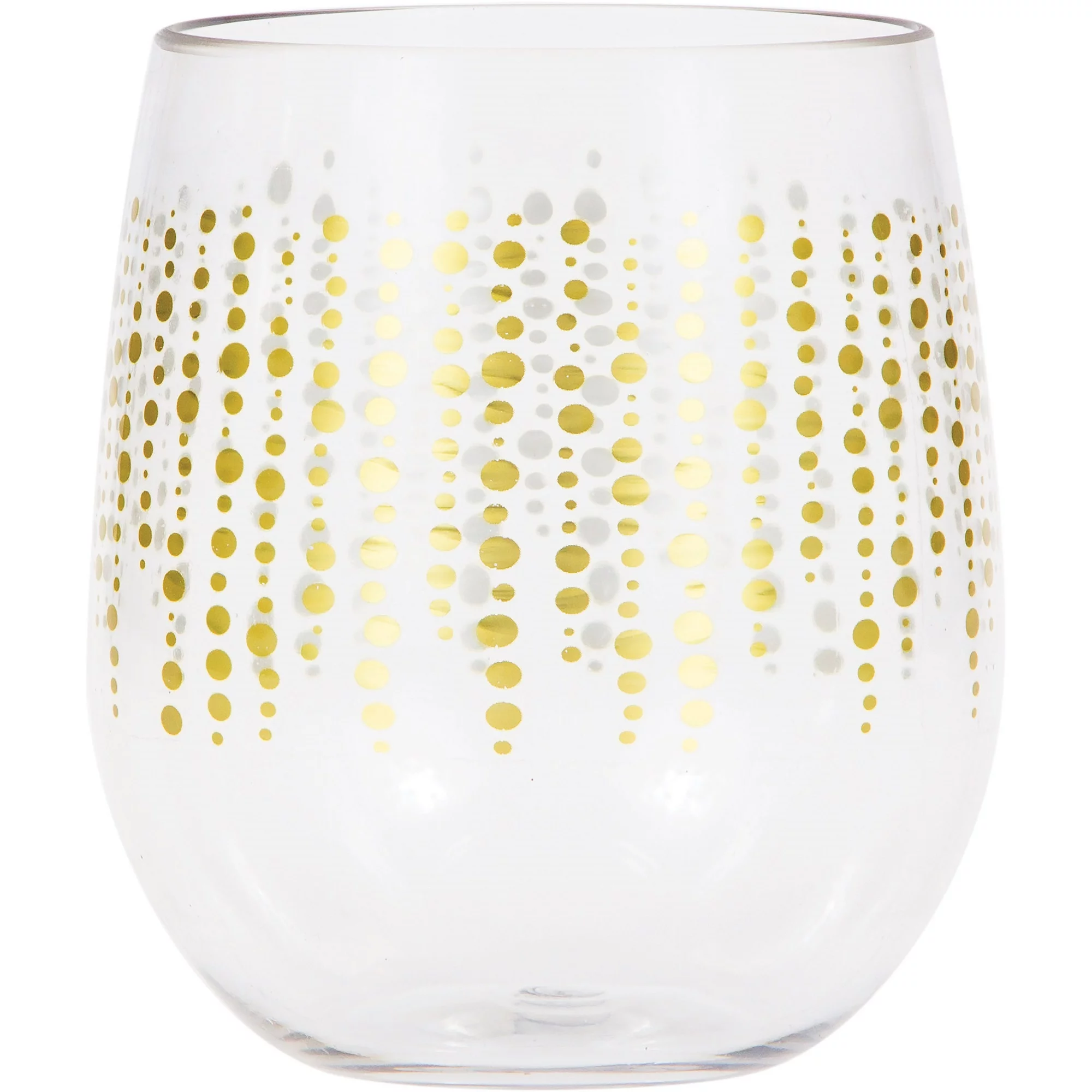 Party Central Pack of 6 Clear and Gold Glittering Dots Accented Stemless Wine Glasses 3.5