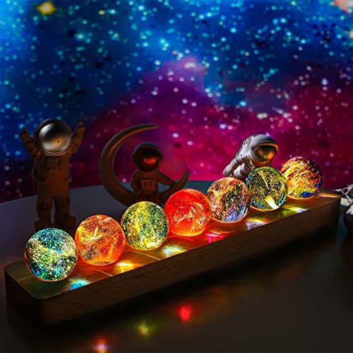 7pcs Colorful Healing Spheres for Meditation Crystal Cracked Balls with LED Wooden Stand Night Light Decoration Balls Set for Home