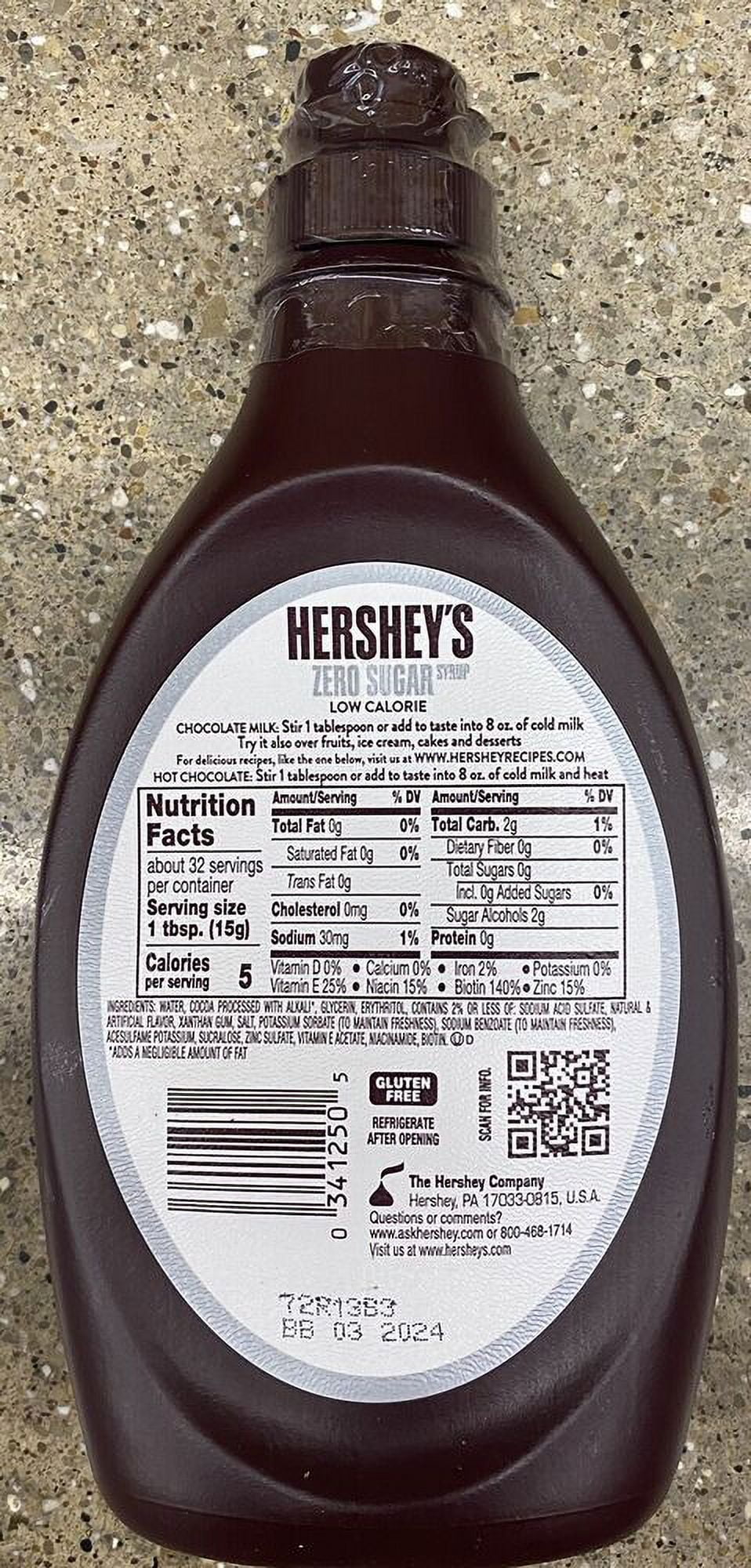 Hershey's Genuine CHOCOLATE Flavor Syrup ZERO SUGAR 17.5 Oz Bottle - FATE FREE