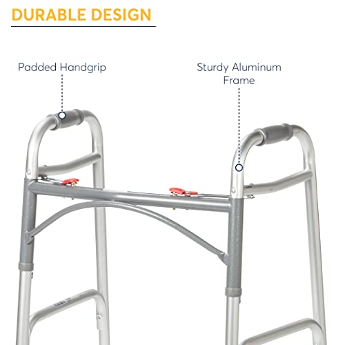 Drive Medical 2-Button Folding Walker with Essential Medical Supply Pop & Glide Walker Skis
