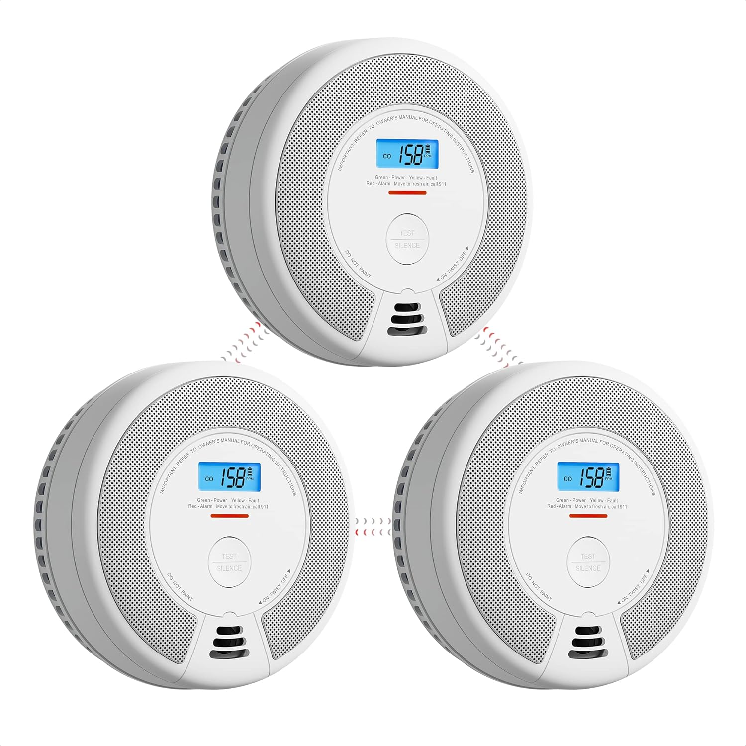 X-Sense Wireless Interconnected Combination Smoke and Carbon Monoxide Detector with LCD Display & 10-Year Battery, Over 820 ft Transmission Range, Pack of 3