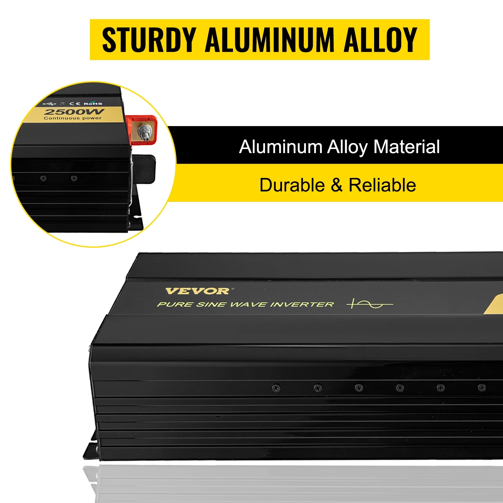 VEVOR 2500 W 5000W Pure Sine Wave Inverter, DC 12V to AC 120V Car Inverter with USB Port, LCD Display, and Remote Controller Power Converter