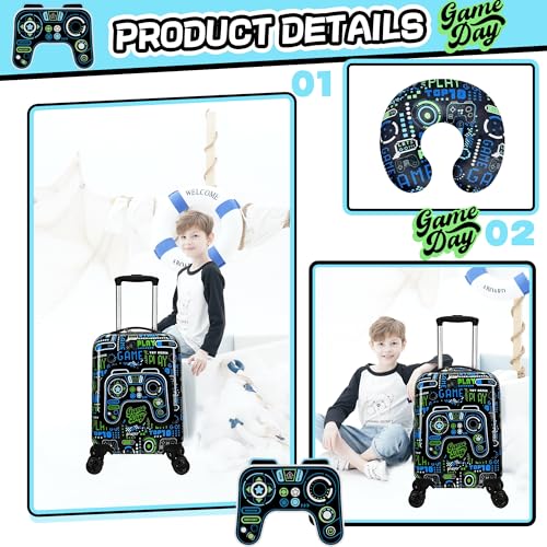 Kid’s Luggage Set 2 Piece Suitcase Set 16’’ Hardside Luggage with Spinner Wheels Girls Boys Carry on Toddler Luggage Travel Rolling Luggage Carry on Luggage Airline Approved Football