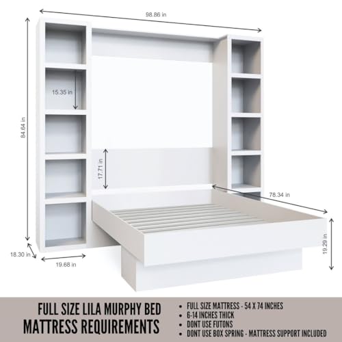 Oakland Living Easy-Lift Queen Murphy Wall Bed in Brown Wood Grain with Two Bookshelves
