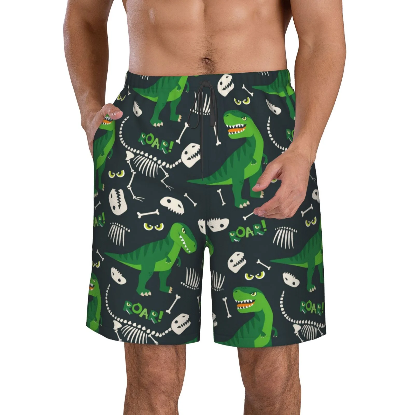 Kll T Rex And Dinosaur Bone Men'S Casual Summer Beach Shorts Hawaiian Shorts With Pockets-Xx-Large