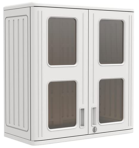 KINYING Outdoor Storage Cabinet Waterproof, Resin 60 Gallon Deck Box for Patio Furniture Cushions, Garden Tools, Pool Tools and Kids’ Toys (Off White with 1 Shelving)