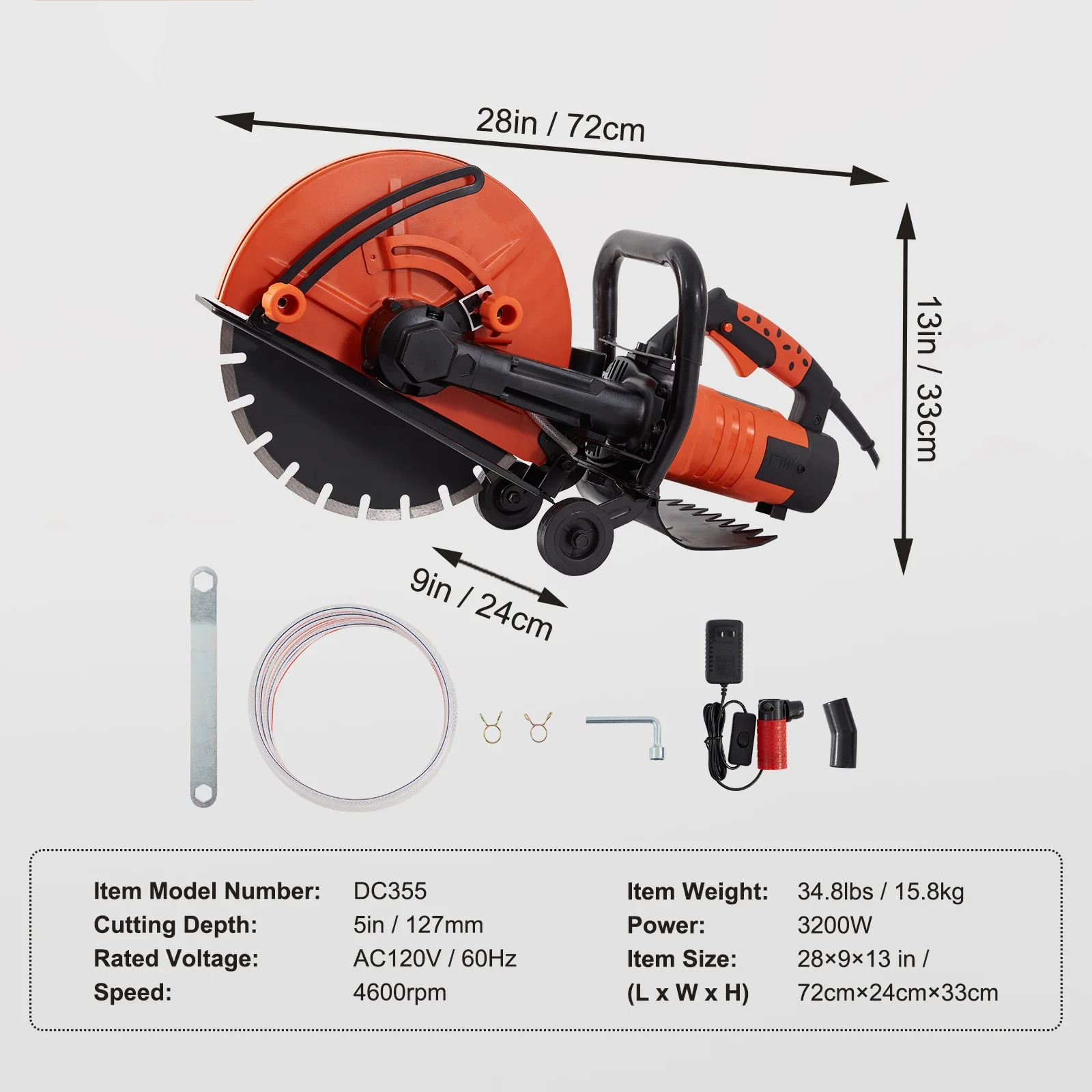 SKYSHALO 14'' Electric Concrete Saw Wet/Dry Saw Cutter with Water Pump and Blade