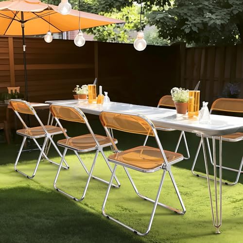 VINGLI Acrylic Folding Chairs 2 Pack, Clear Chair Foldable and Stackable, Plastic Panel & Metal Chrome Frame, Weight Capacity 350 lbs, Transparent