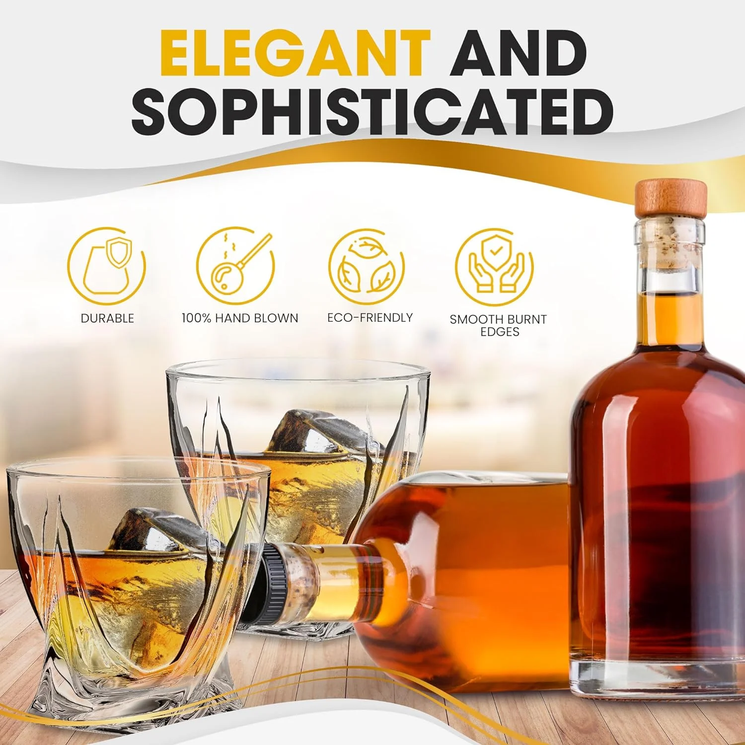 Lowball Whiskey Glasses - Clear Old Fashioned Glasses Withed Base Design For Bourbon, & More, 9.5Oz Each (Set Of 4)