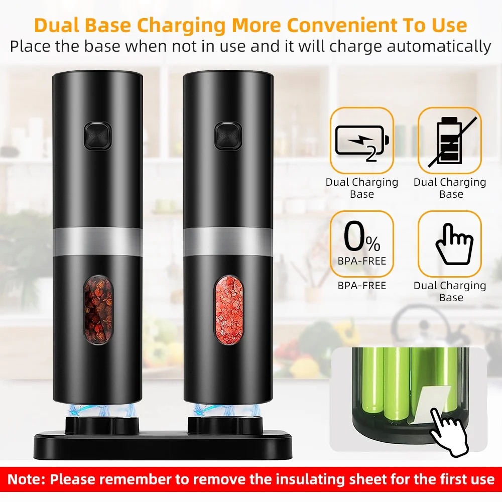 JahyShow Electric Salt and Pepper Shakers - Rechargeable Set of 2 - Effortless Seasoning