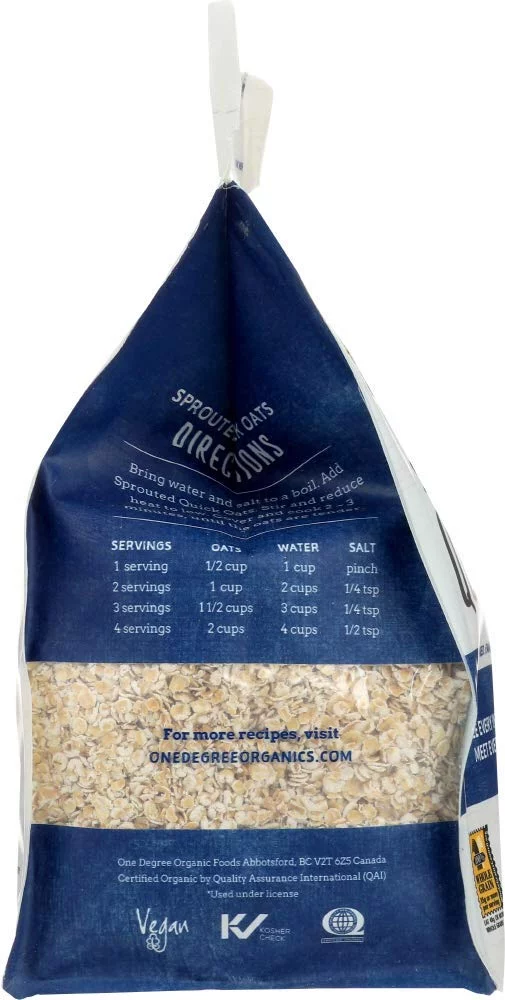 One Degree Organic Foods Organic Quick Oats - Sprouted - Case of 4-24 oz